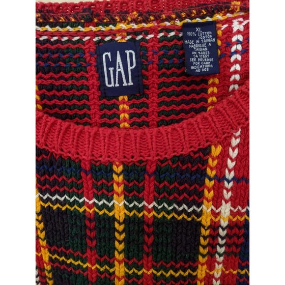 Vintage GAP Mens TARTAN PLAID SWEATER XL 100% Cotton Chunky Heavyweight 80s 90s - Picture 3 of 4